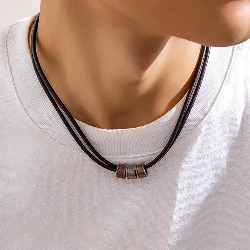 Colar de moda masculina de couro